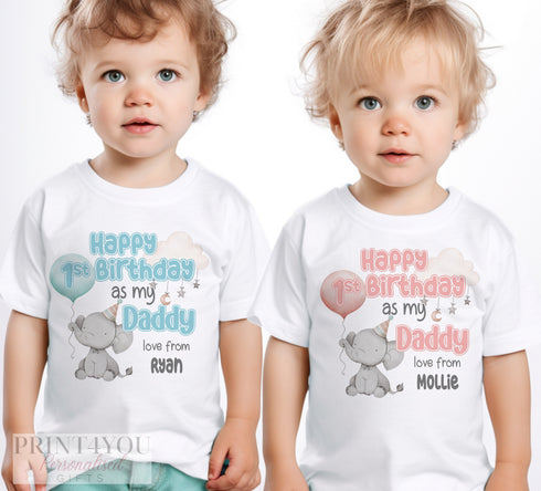 Happy Birthday Daddy, 1st Birthday as My Daddy, Sleepsuit Baby grow Bodysuit Vest, Dad Birthday, Daddy Birthday, Cute Elephant Design