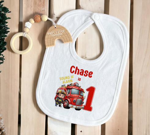 Personalised First Birthday One T-shirt, Sleepsuit and vest, Firem man Engine First Birthday Outfit.