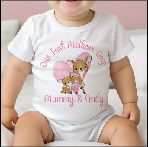 First Mothers Day Outfit - Custom Baby Clothes Set | Soft Cotton Sleepsuit & Bib