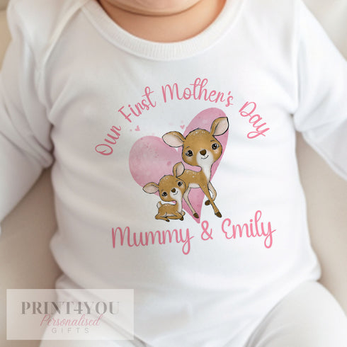 First Mothers Day Outfit - Custom Baby Clothes Set | Soft Cotton Sleepsuit & Bib