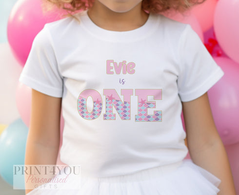 Personalised Mermaid Birthday T-Shirt Ages 1-6 - Cotton White Top, Any name
