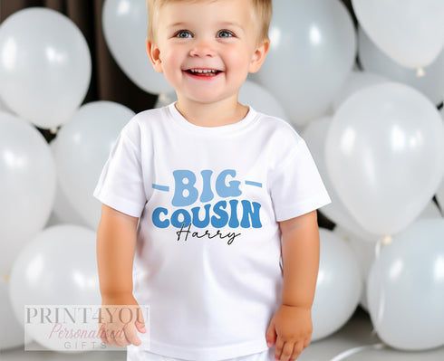Promoted to Big Big Cousin Blue Design White Cotton T-Shirt - Boy New Baby Cousin