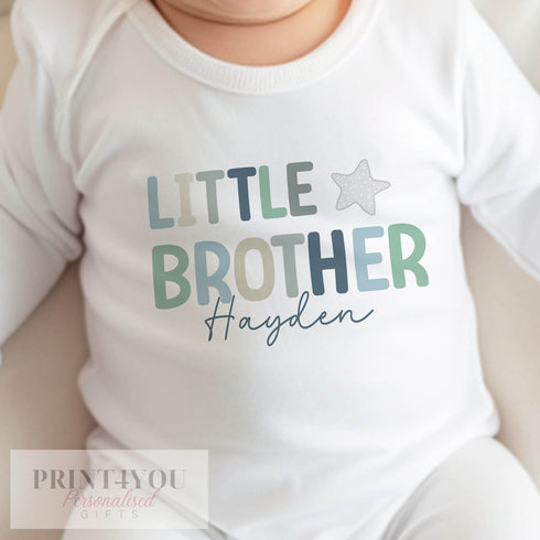 Little Brother Personalised T-shirt Sleepsuit Baby grow vest Bodysuit, New Brother Gift, Sibling matching T-shirts