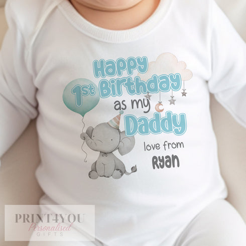 Happy Birthday Daddy, 1st Birthday as My Daddy, Sleepsuit Baby grow Bodysuit Vest, Dad Birthday, Daddy Birthday, Cute Elephant Design
