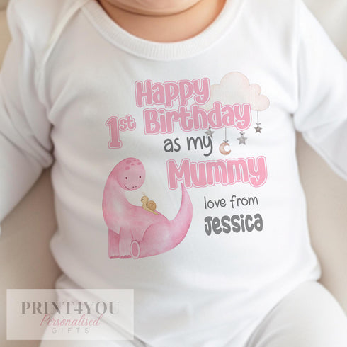 Happy Birthday Mummy, 1st Birthday as My Mummy, Sleepsuit Baby grow Bodysuit Vest, Mum Birthday, Mummy Birthday, Cute Dinosaur Design
