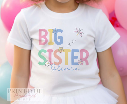 Promoted to Big Sister Heart Design White Personalised Cotton T-Shirt, Big Sister Top