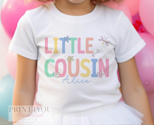 Little Cousin Heart Design Personalised Cotton T-Shirt, Little Cousin Top, Little Cousin Gift, Pregnancy Announcement, Pastel Colour