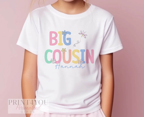 Little Cousin Heart Design Personalised Cotton T-Shirt, Little Cousin Top, Little Cousin Gift, Pregnancy Announcement, Pastel Colour