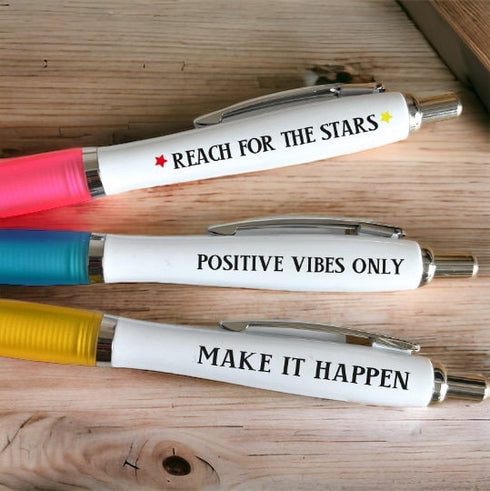set of Positivity Pens | Positive Vibes | Reach for the Stars| Positive Quotes | Affirmation Gift | Office Pens | Gift for friends