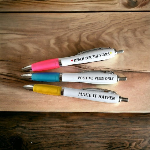 set of Positivity Pens | Positive Vibes | Reach for the Stars| Positive Quotes | Affirmation Gift | Office Pens | Gift for friends