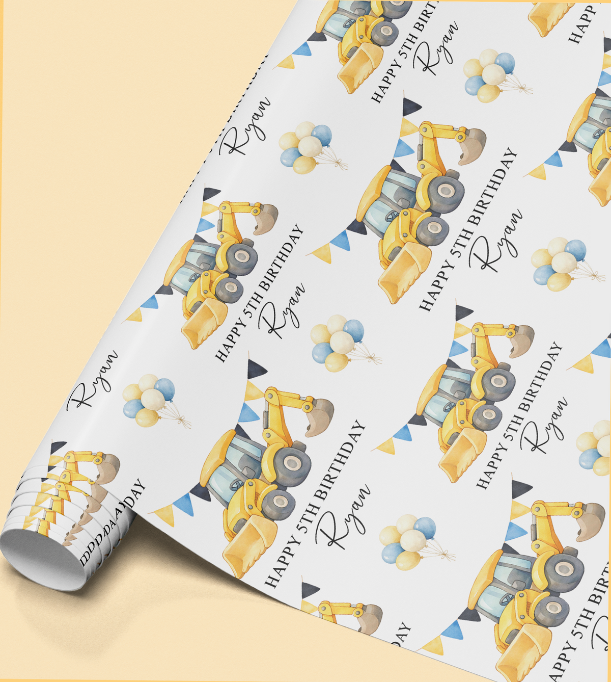 Size and format guide for personalised wrapping paper showing A3, A2 and A1 sheet options and roll lengths from 1m to 10m
