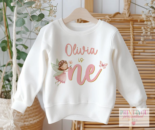 Personalised Fairy “Is One” 1st Birthday Jumper – Custom Name Baby Sweatshirt – White Girls' Birthday Outfit – Soft Cotton Blend - 6-12m SWEATSHIRT