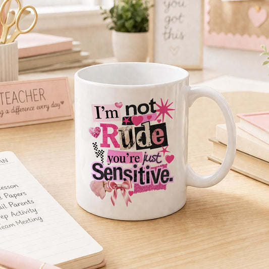 Sarcastic mug gift, funny coffee mug with pink accents