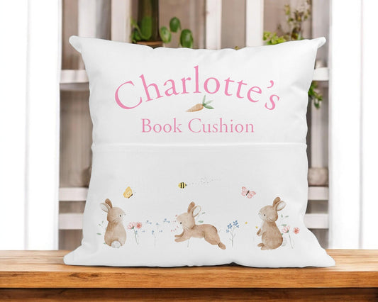 Personalised bunny book cushion cover only, with custom child's name