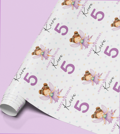 Full repeat pattern of the personalised fairy wrapping paper design