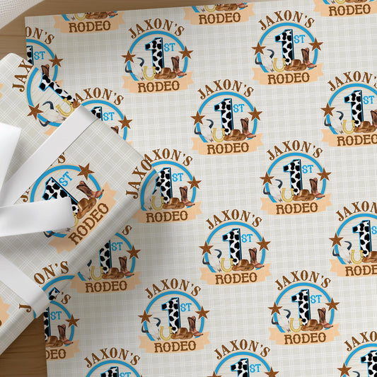 Printed 1st birthday wrap shown as wrapping paper