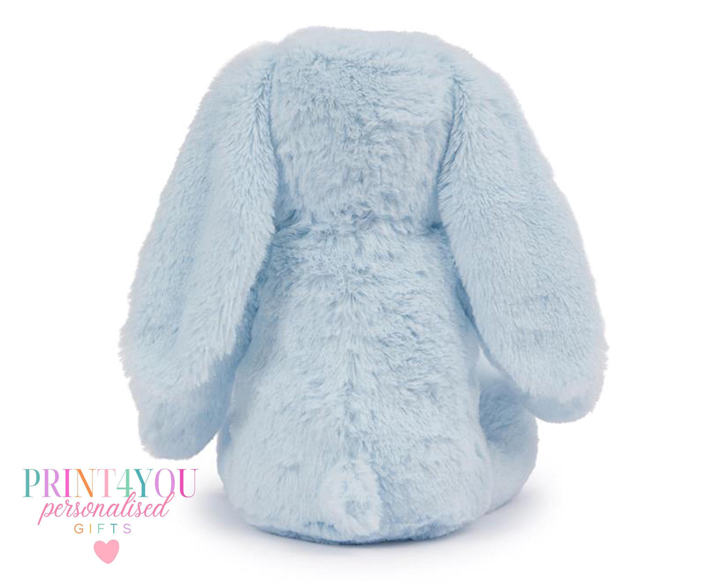 Brown personalised first birthday bunny soft toy with safari design printed on tummy