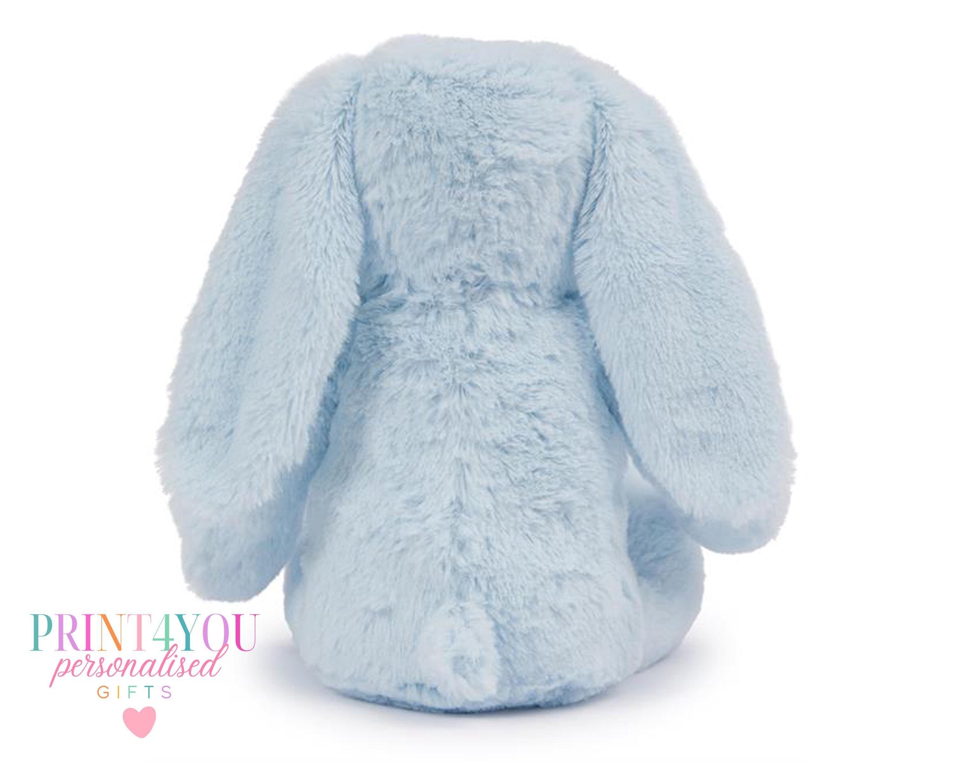 Brown personalised first birthday bunny soft toy with safari design printed on tummy