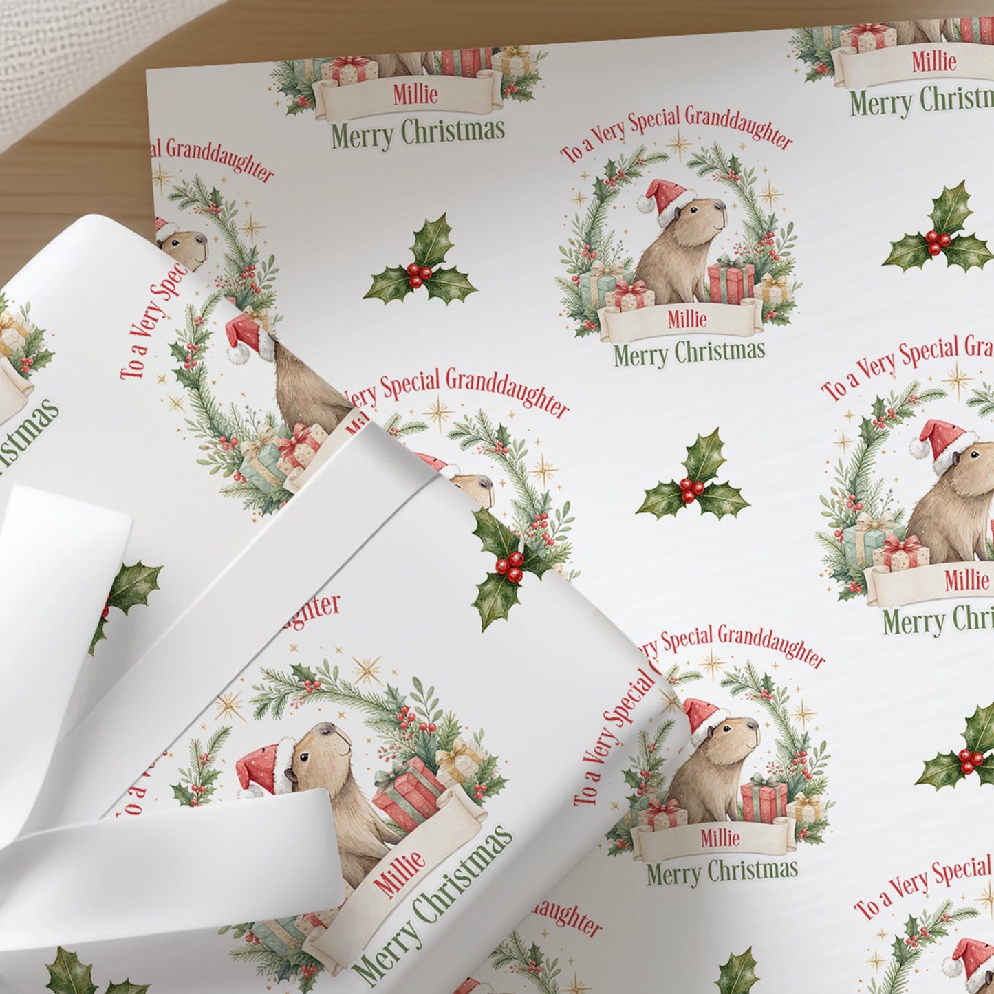 Sheets of the personalised deer Christmas wrapping paper