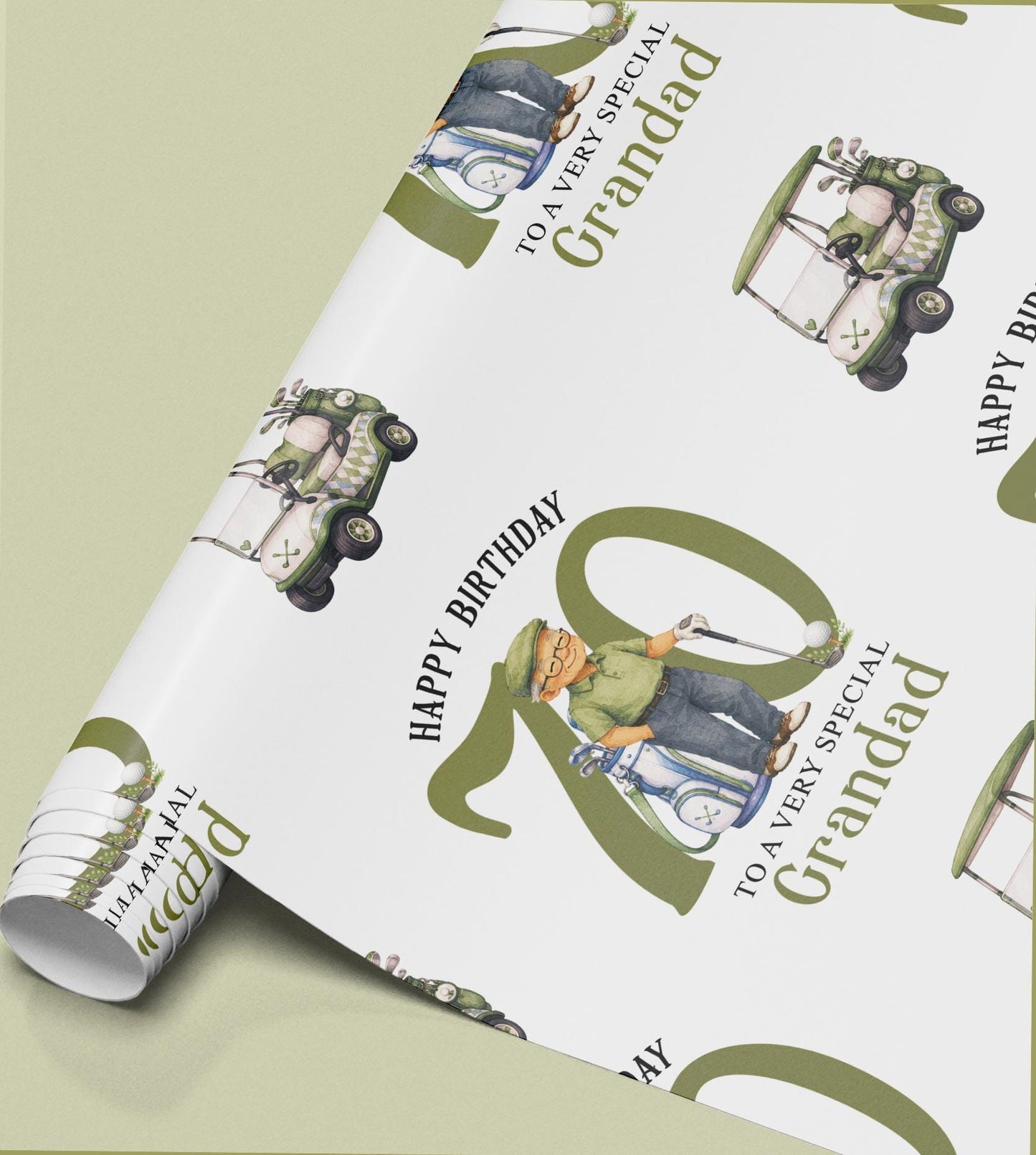 Personalised Golf Wrapping Paper - Custom Age, Grandad Birthday Gift Wrap