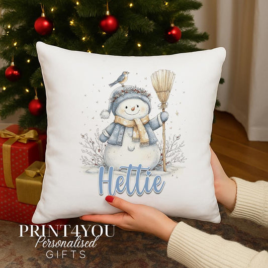 Personalised Snowman Cushion – Custom Name Christmas Cushion – Soft Brushed Polyester Pillow - Cushion cover only