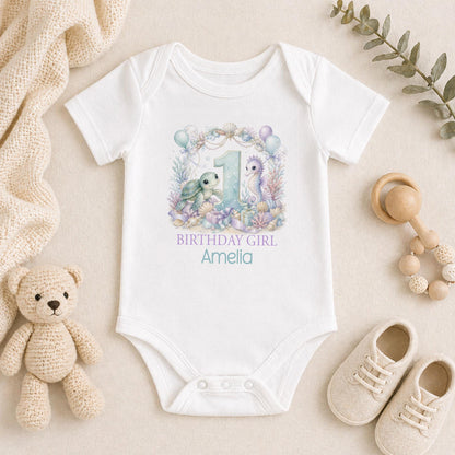 Personalised Sea Turtle 1st Birthday Outfit, Cake Smash Girl