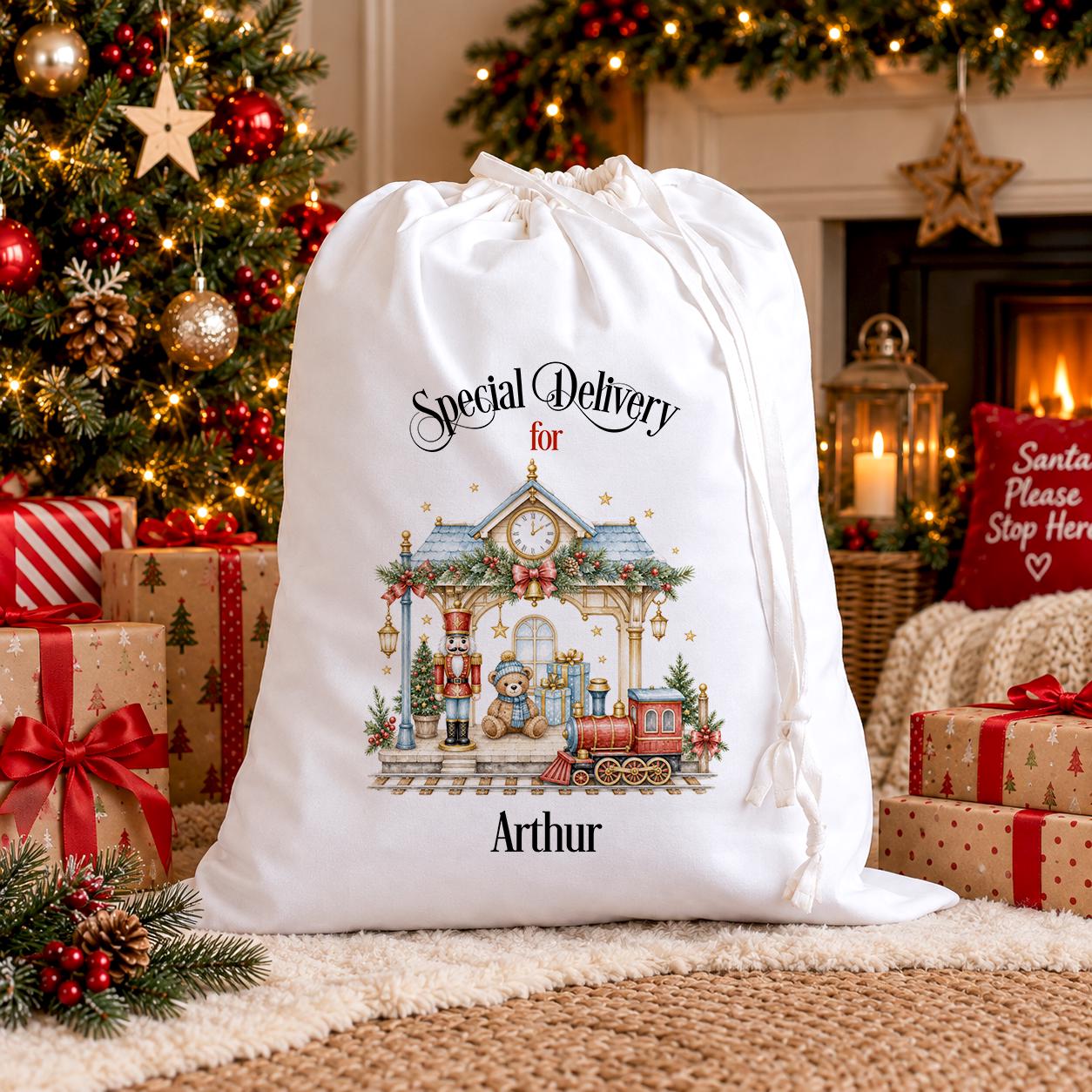 Personalised Nutcracker Christmas Sack | Train Name Bag, Large Cotton