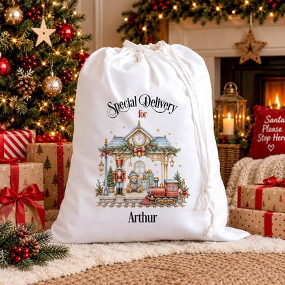 Personalised Nutcracker Christmas Sack | Train Name Bag, Large Cotton
