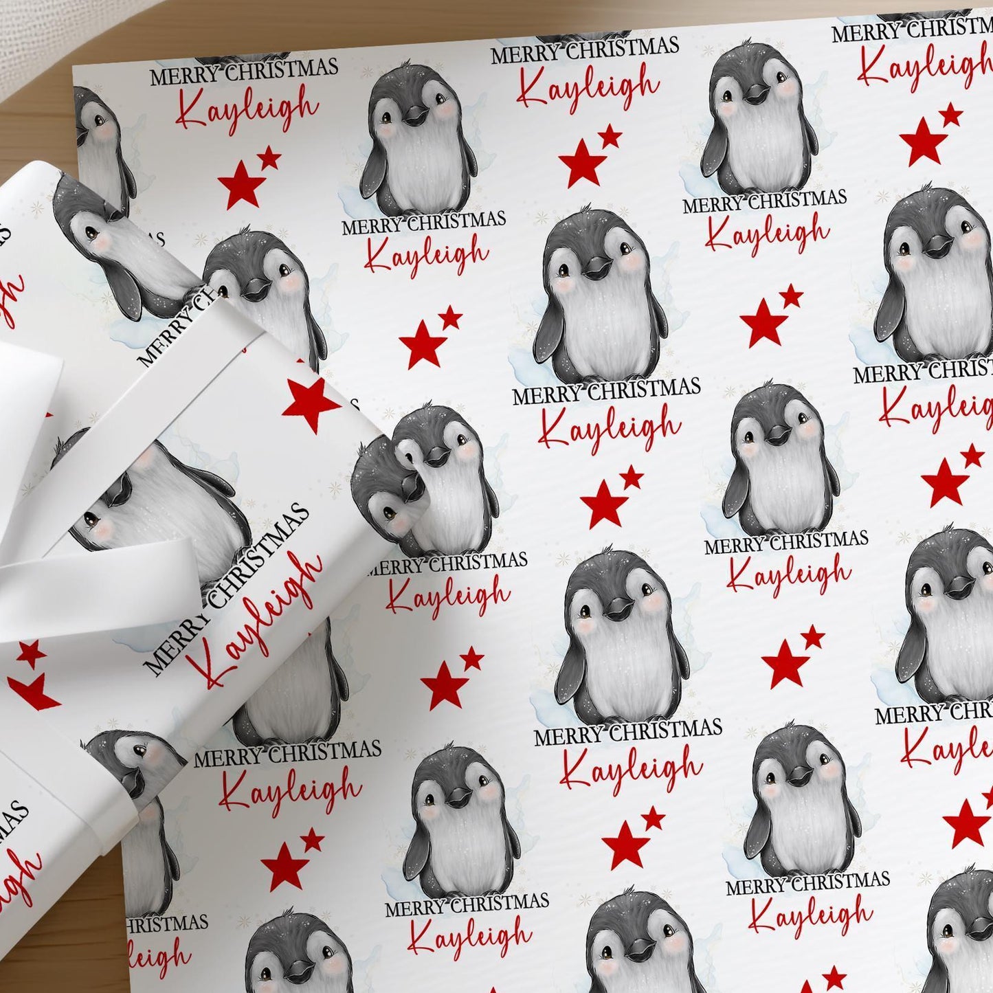 Printed christmas wrapping paper shown as wrapping paper