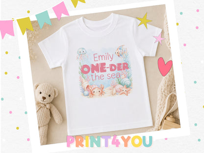 Personalised under the sea T-shirt styled with a teddy bear, heart and star decorations
