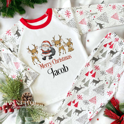 Personalised Reindeer Print Children's Christmas Pyjamas – Santa and Reindeers - 1-2 years