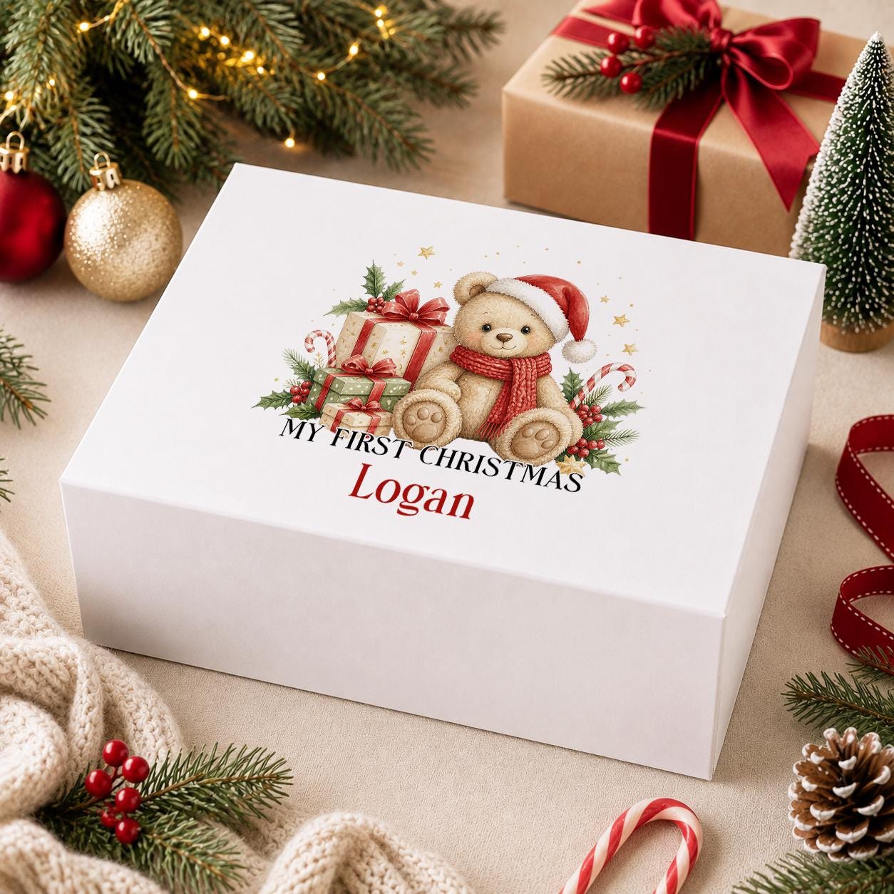 Personalised Baby Christmas Box | My First Christmas Teddy Keepsake