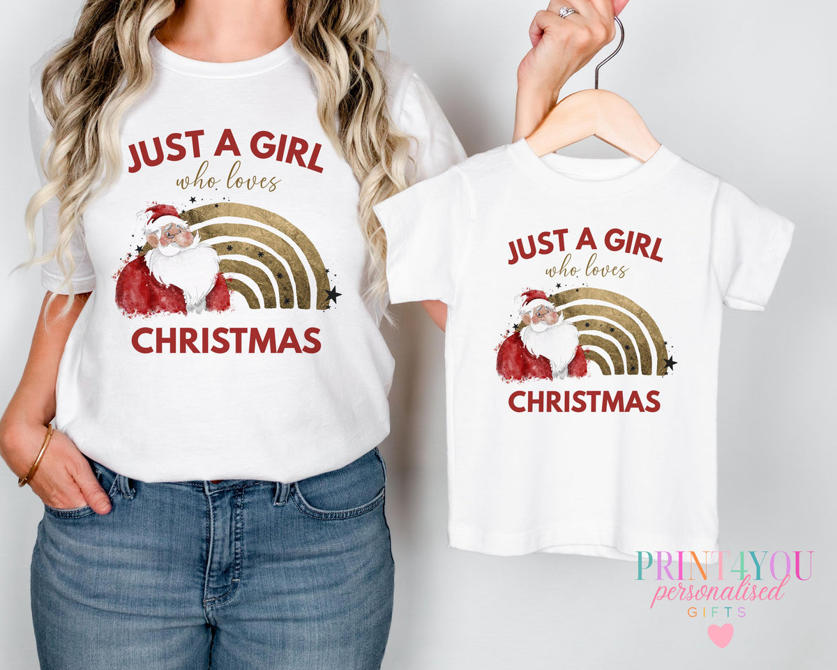 Personalised mummy and me matching Christmas t-shirts with festive print and custom name, baby size 0-3 months
