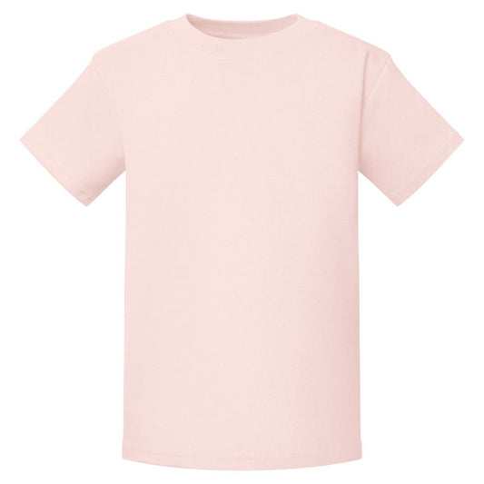 Blush pink kids' cotton T-shirt, front view on a plain background
