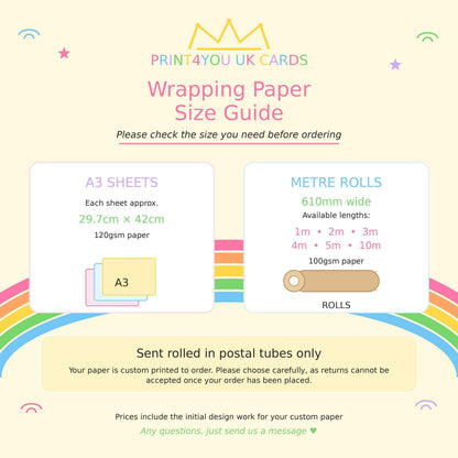 Personalised rainbow unicorn wrapping paper rolled and packaged for delivery