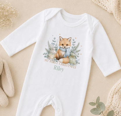 Personalised First Christmas Baby Outfit 2026, Fox Vest, Sleepsuit