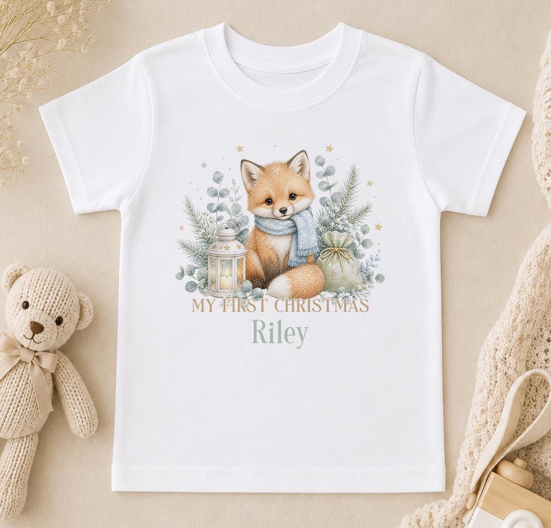 Personalised First Christmas Baby Outfit 2026, Fox Vest, Sleepsuit