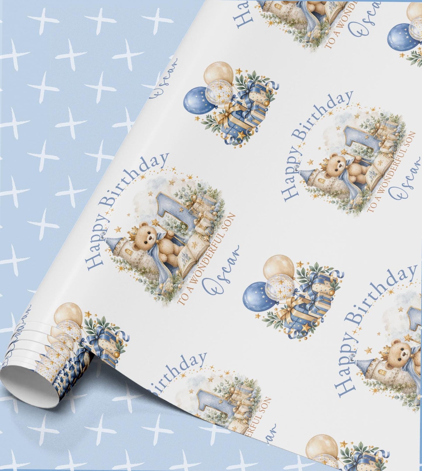 Personalised Birthday Wrapping Paper, Prince Teddy Bear Wrap UK