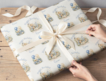 Personalised Birthday Wrapping Paper, Prince Teddy Bear Wrap UK