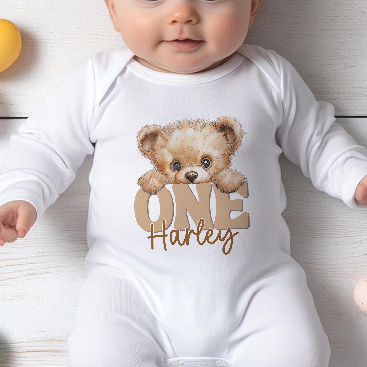 Personalised Teddy Bear T-Shirt | Milestone Birthday Outfit – Cotton Baby Vest, Sleepsuit & Bib