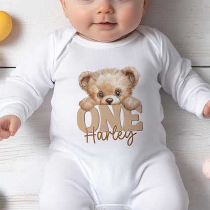 Personalised Teddy Bear T-Shirt | Milestone Birthday Outfit – Cotton Baby Vest, Sleepsuit & Bib