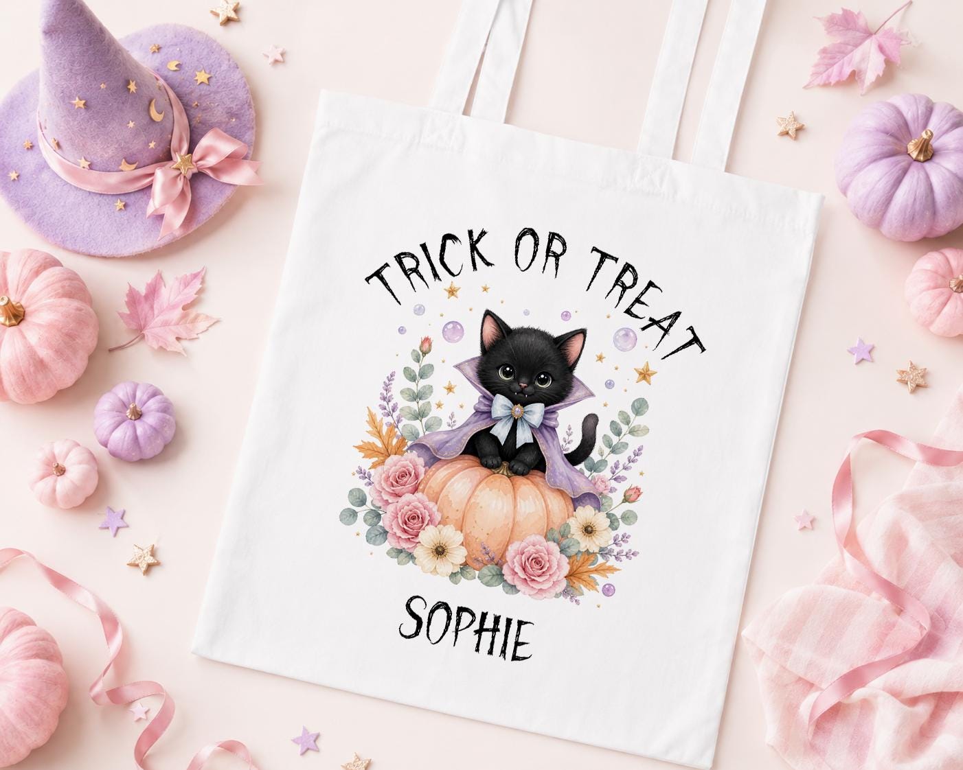 Personalised Halloween Trick or Treat Bag - Vampire Cat Tote