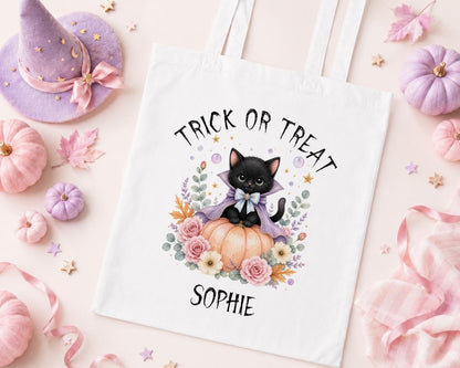 Personalised Halloween Trick or Treat Bag - Vampire Cat Tote