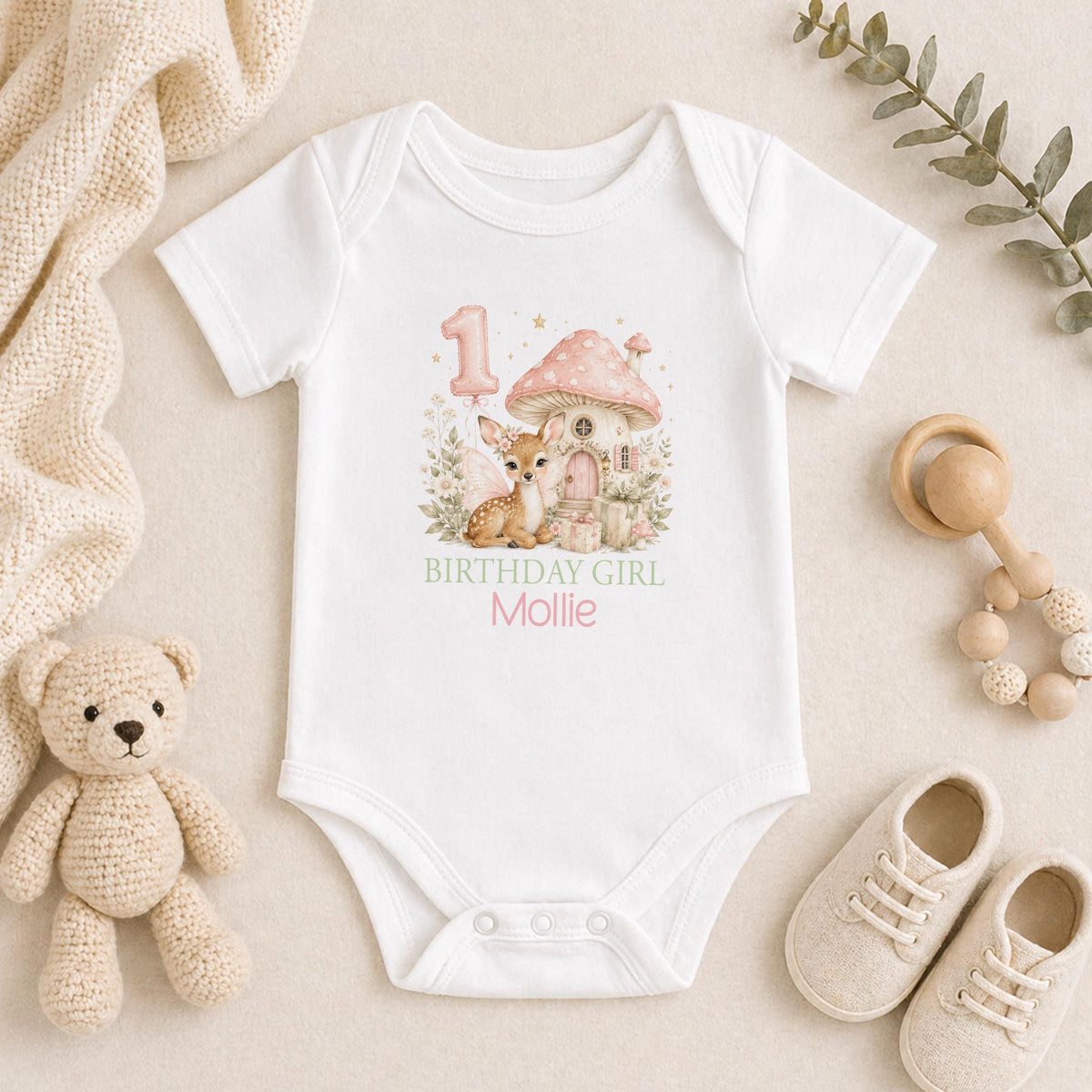Personalised Fairy Deer 1st Birthday Outfit, Cake Smash Girl
