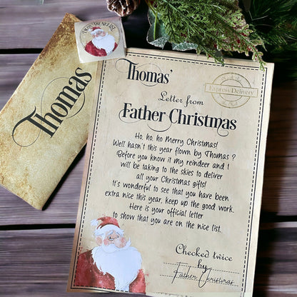 Personalised Letter From Santa, Vintage Paper Official Children's Letters From Father Christmas