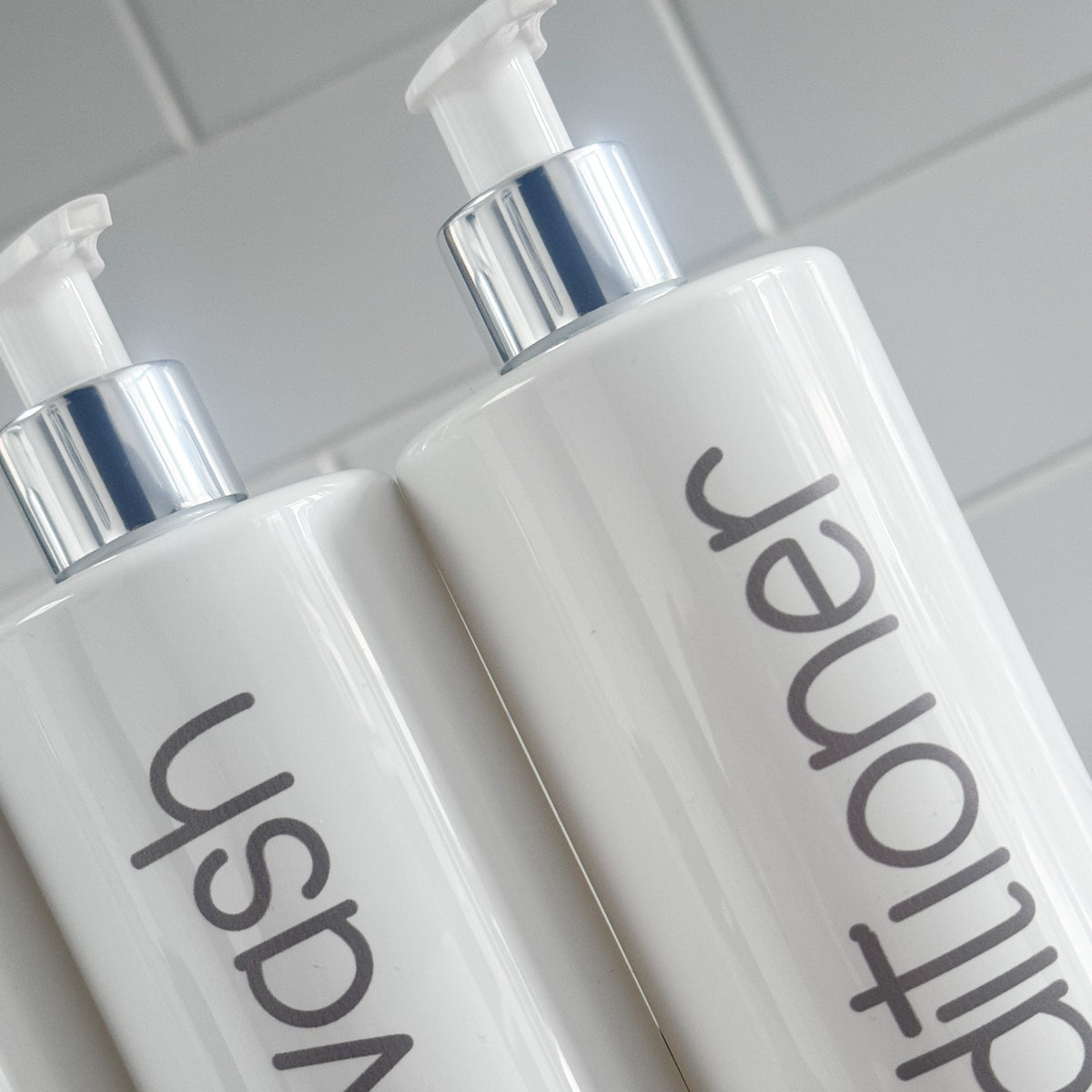 500ml UV Printed White Bathroom Bottles (Shampoo, Conditioner, Body Wash) – With Elegant Grey Font - 5 bottles