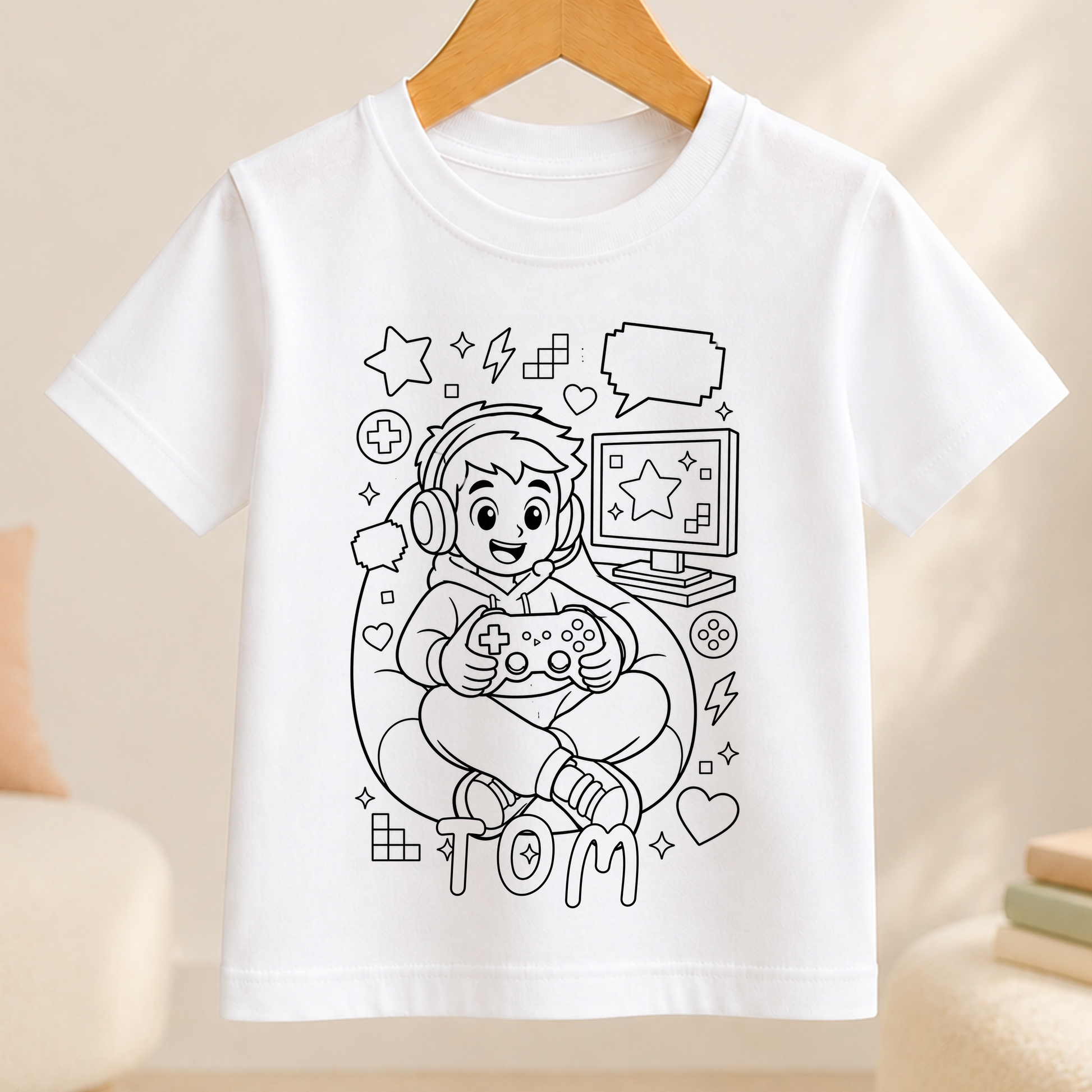 gamer boy colour-in outline