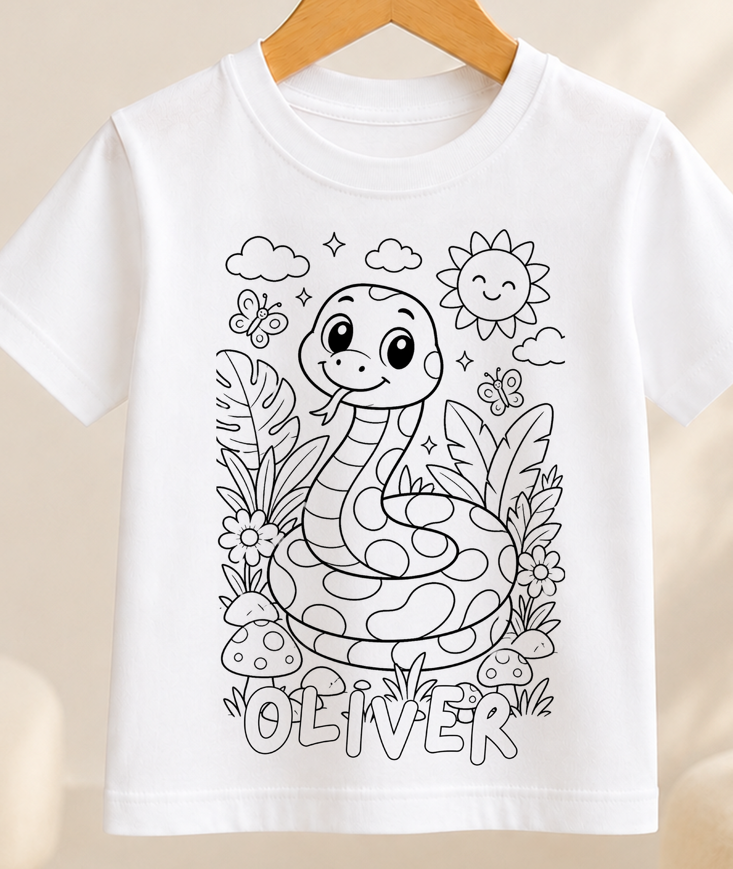 Personalised Snake Colour-In Activity Kids T-Shirt – With Washable Pens, Custom Name