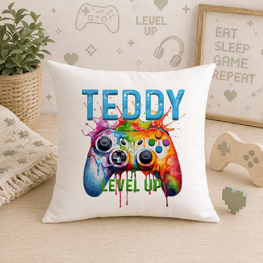 Personalised Boys Controller Cushion – Velvet Cushion Cover – Soft Washable Fabric 40x40 cm - Cushion cover only