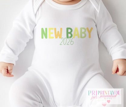 Personalised New Baby Outfit – Soft Cotton Sleepsuit, Vest & Matching Sibling T-Shirt